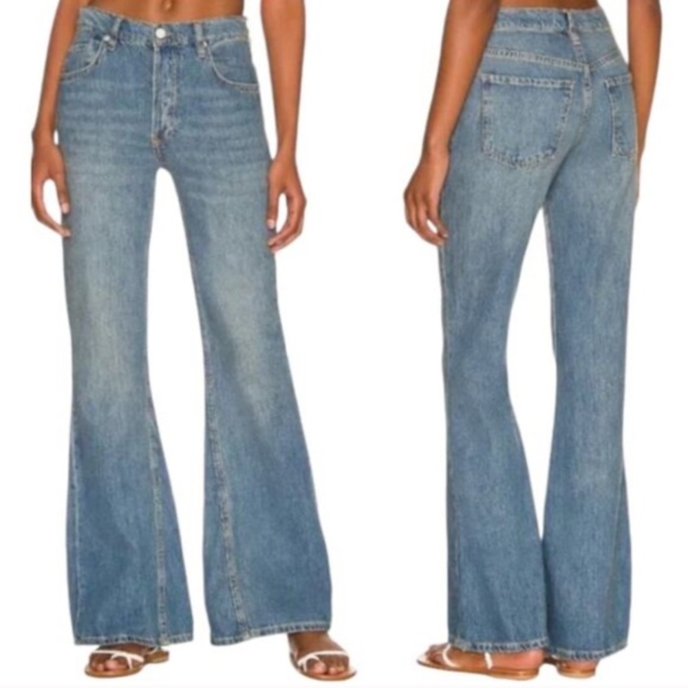 Free People NWT Dawn Flare Jeans Belgrade Blue High Rise Size 30 100% Cotton